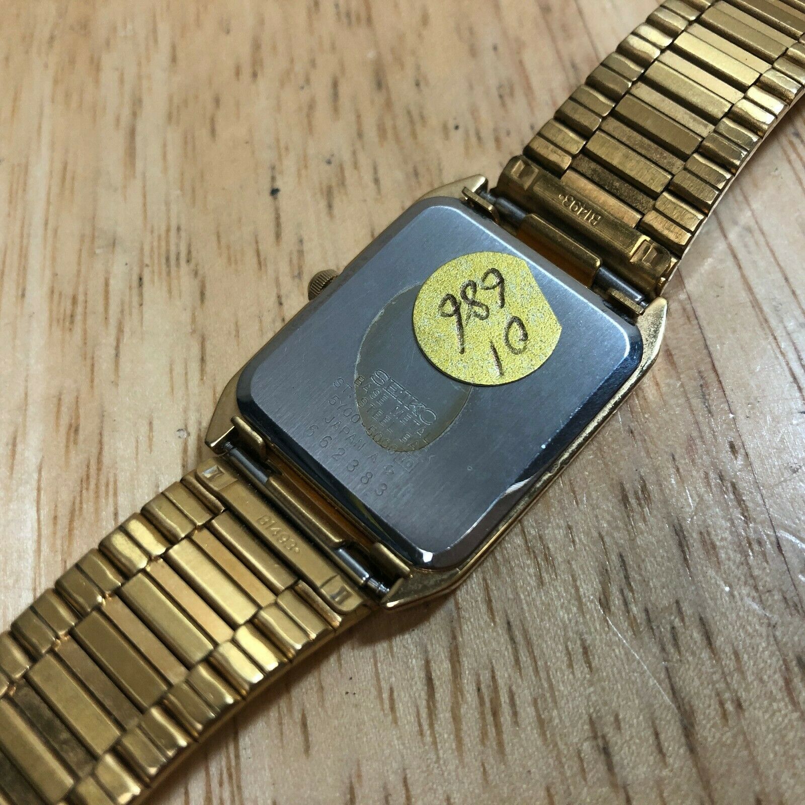 Vintage Seiko 5Y00-5000 Mens Gold Tone Rectangle Quartz Watch 