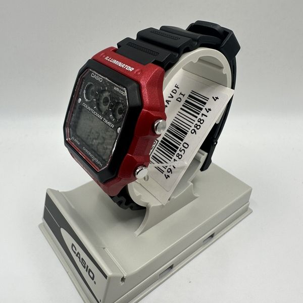 Casio Digital Chronograph Black Square Dial Wristwatch in Red AE-1300WH ...