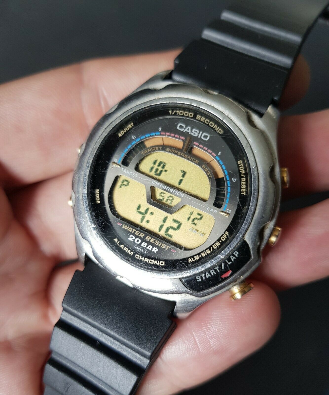 Vintage 1980s Casio GPX-2100 Mod 939 1/1000 Alarm Chrono Japan