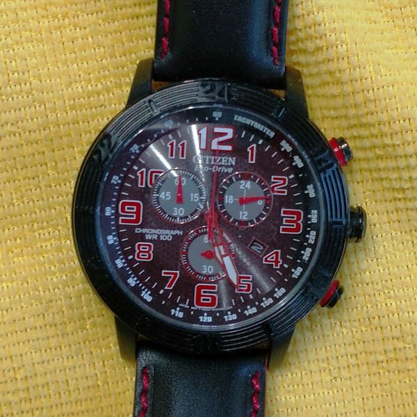 Citizen EcoDrive men’s wristwatch, model H504S085896, black with red WatchCharts