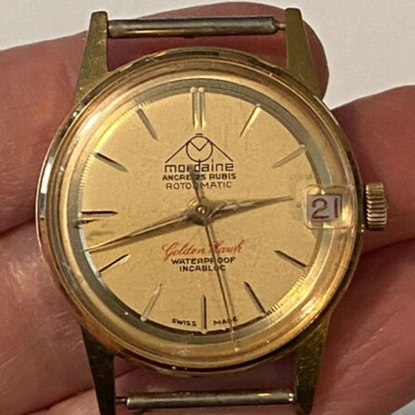 Vintage MONDAINE GOLDEN HAWK 25 Jewels Rotormatic Swiss Incabloc