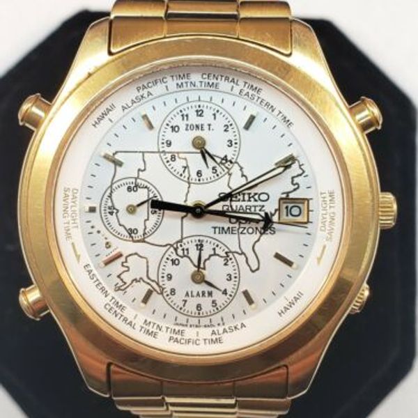 Seiko 5T506A09 USA Timezones Wristwatch W/ Alarm Runs/Functions