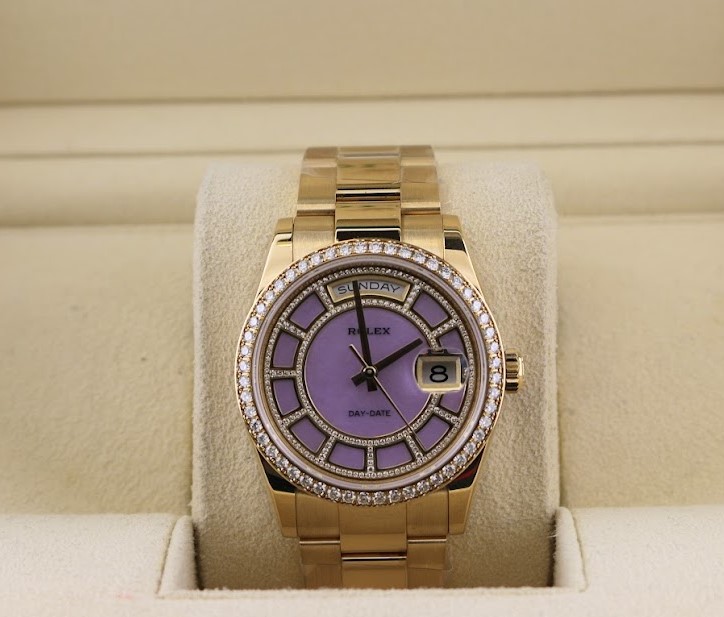 2000 Rolex Day Date 118348 Lavender Jade Diamond Dial 18kt Oyster