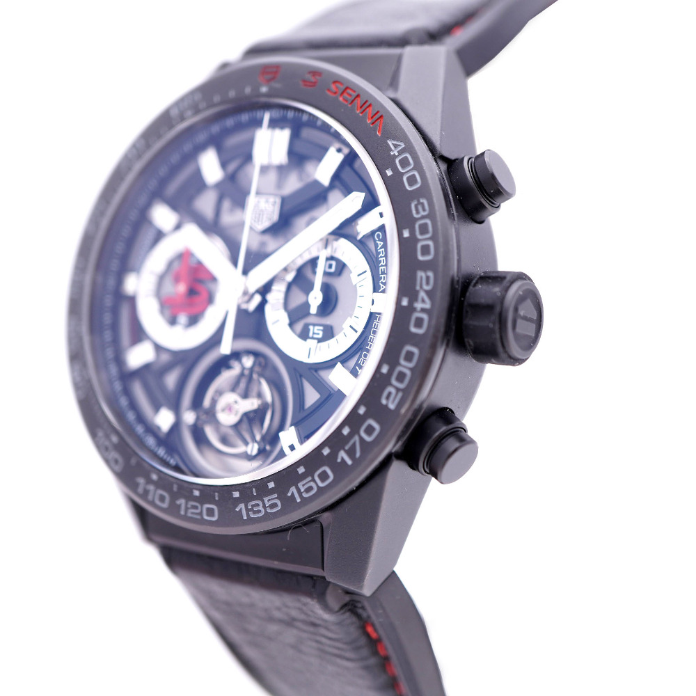 As good as new TAG Heuer Carrera Heuer 02T Flying Tourbillon Ayrton Senna Model World Limited 175 CAR5A91.FT6162 Automatic Watch Black Dial 0030 Used TAG HEUER Men s WatchCharts Marketplace