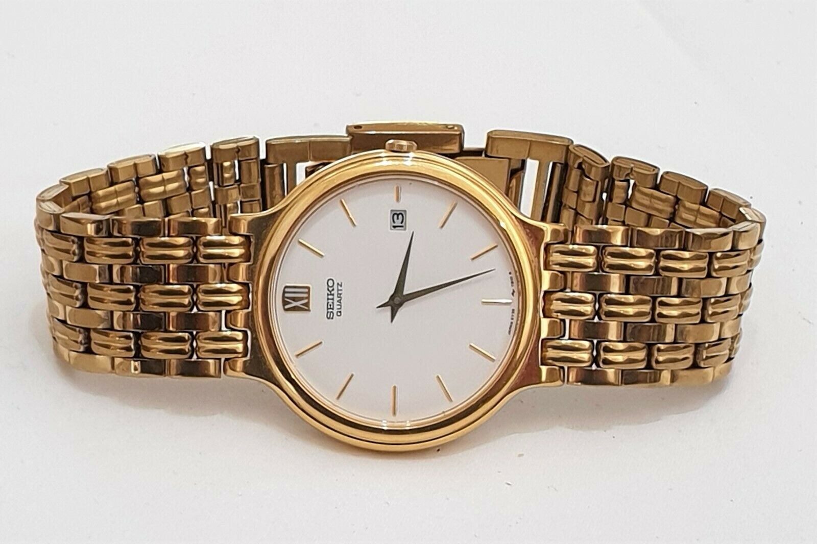 Vintage 1990 s SEIKO Quartz 5Y39 7A70 Gold Plated Mens Dress Watch