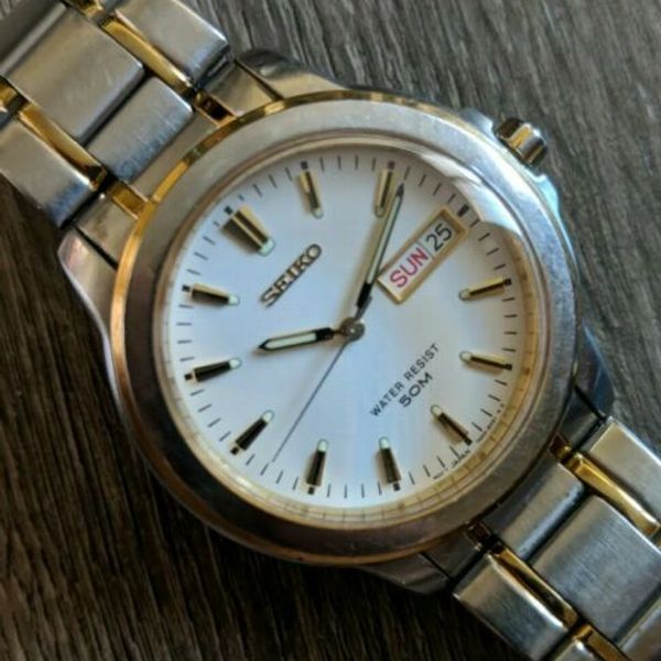 Men's SEIKO 7N43-8309 Two-Tone Day-Date Quartz Watch, New Battery ...