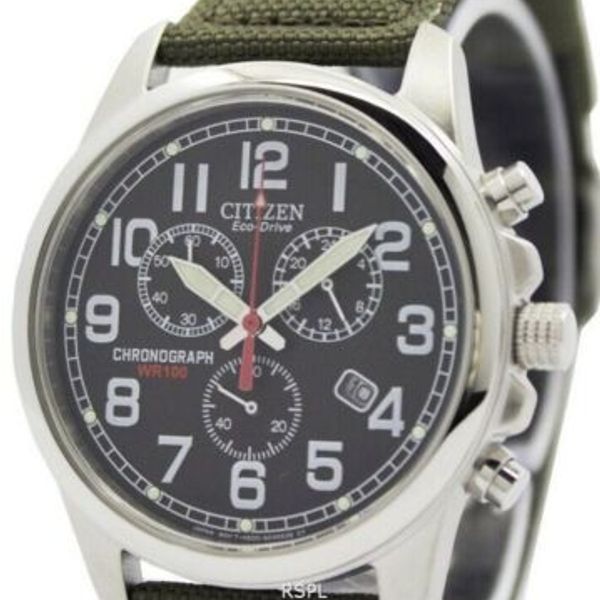 Citizen Men's EcoDrive Chronograph Green Canvas Strap 41mm Watch AT020005E WatchCharts