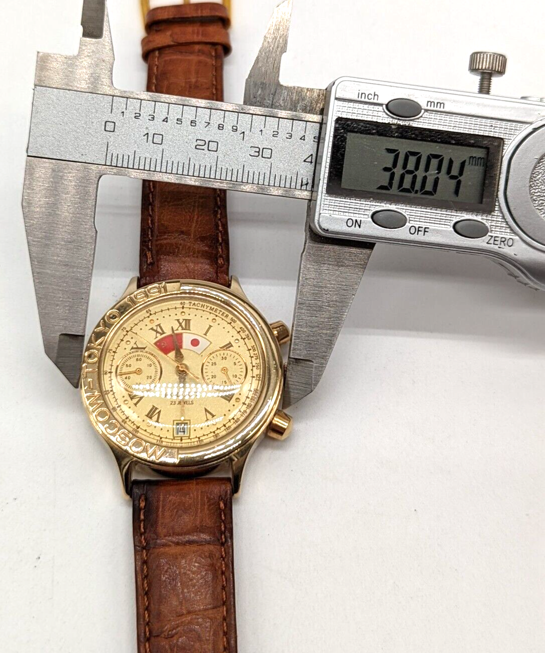 Poljot Chronograph watch 3133 movement Moscow Tokyo 1991 Rare USSR