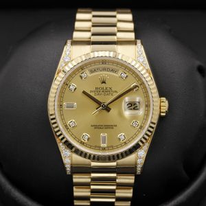 goreador-0228 118338 Rolex Day Date Gold Watch Silver Diamond Dial Automatic