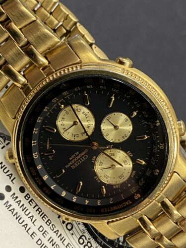 CITIZEN シチズン 6850-G81139 腕時計 クロノグラフ メンズ クオーツ オススメ ゴールド Citizen Chronograph Watch Men 39mm Black Dial Gold Tone 6850