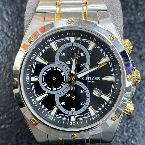 Mens Citizen Chronograph Black Dial Bi Metal Watch 0510