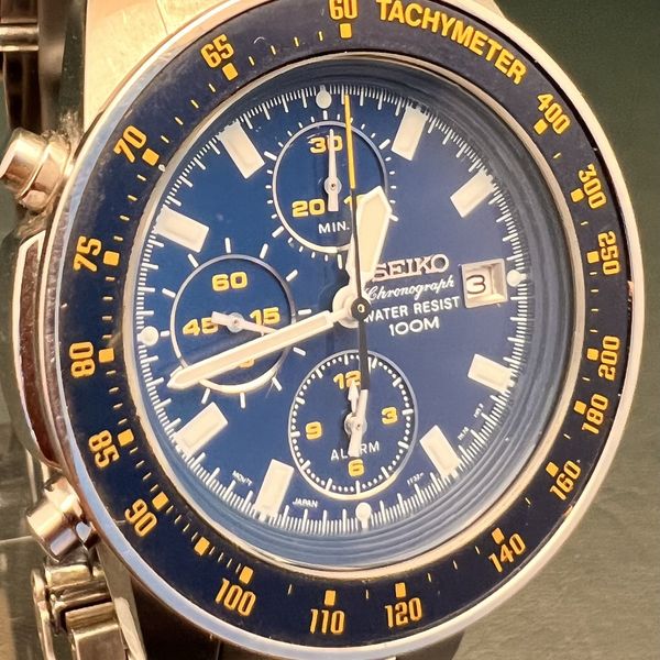Seiko 7T32-7H00 Chronograph Blue Dial 100M Quartz Watch For Parts ...