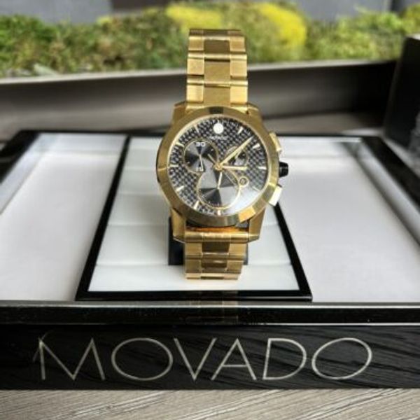 Movado Vizio Quartz | Gold Black $2795 Dial WatchCharts Watch Men\'s 0607563 Yellow Marketplace Retail