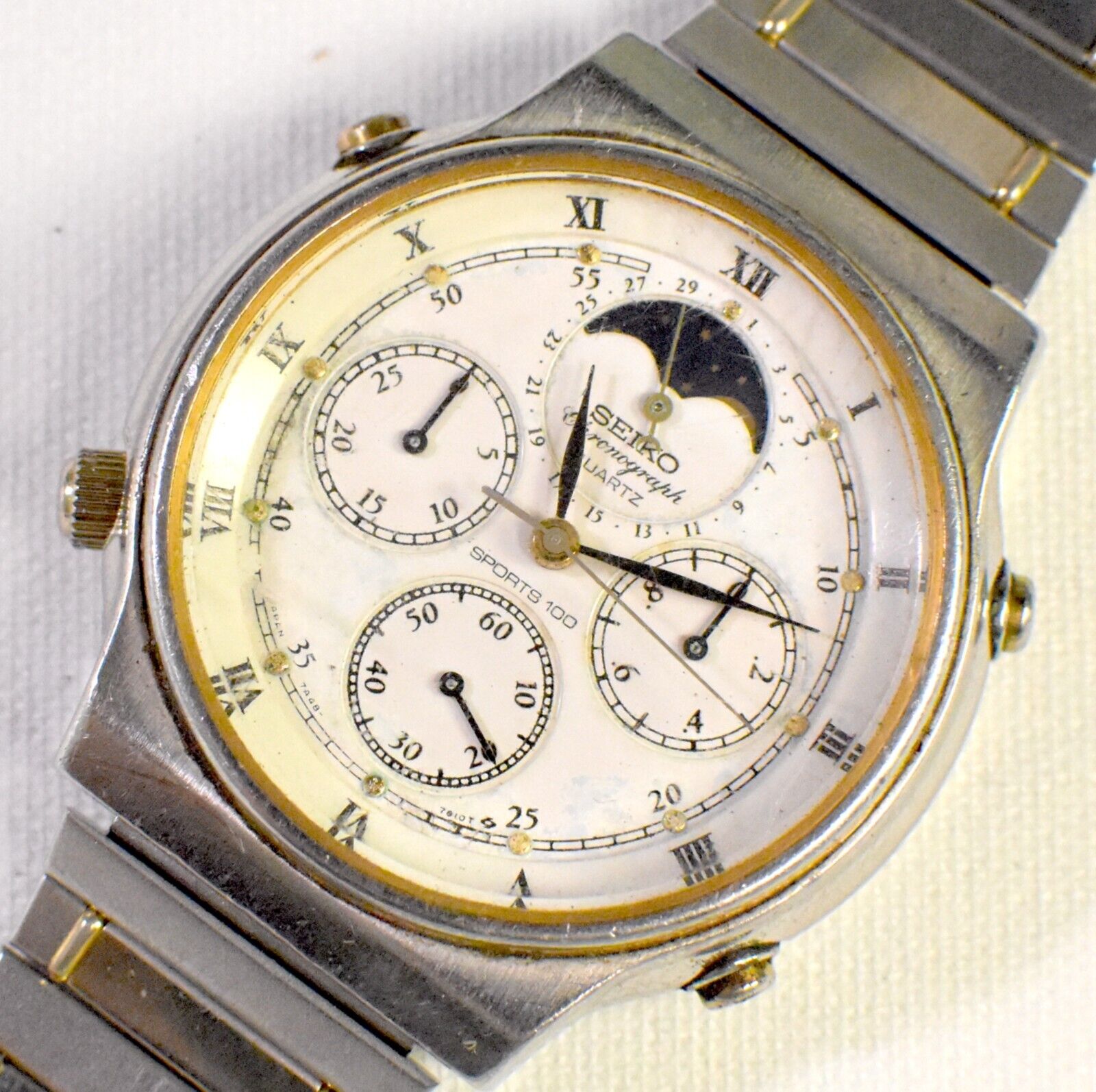 Vintage Seiko Chronograph 7A48 7000 1980s Chronograph Moon phase