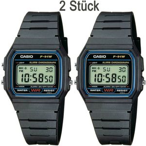 2x Casio F 91w Uhr Unisex Armbanduhr Digitaluhr Watch Schwarz Damen Herren Uhr Watchcharts