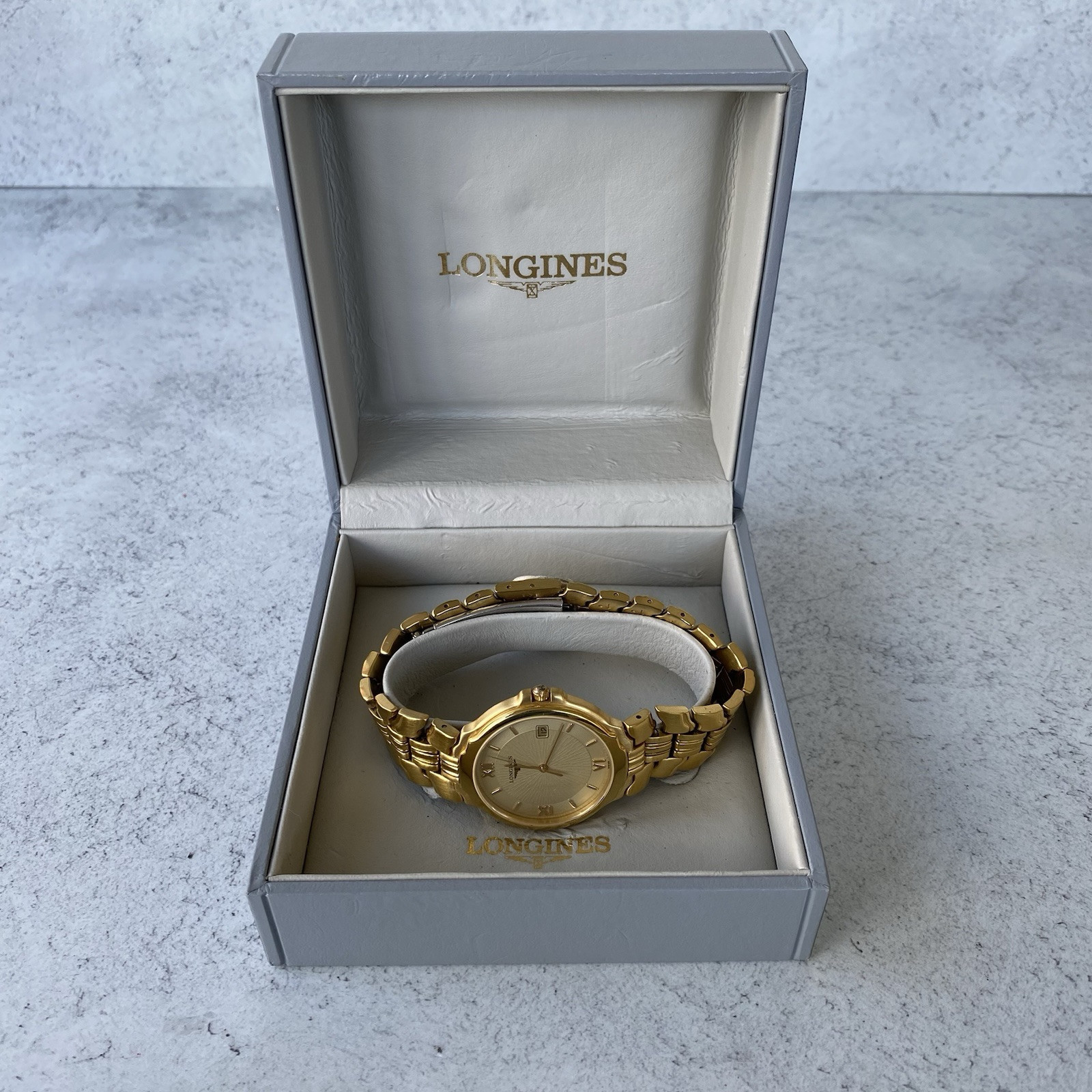 Vintage Longines Flagship Quartz L5.646.2 Gold Plated Date Watch 