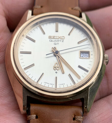 Seiko Quartz QT 3802-7031 Gold Cap Vintage Mens Watch 1975