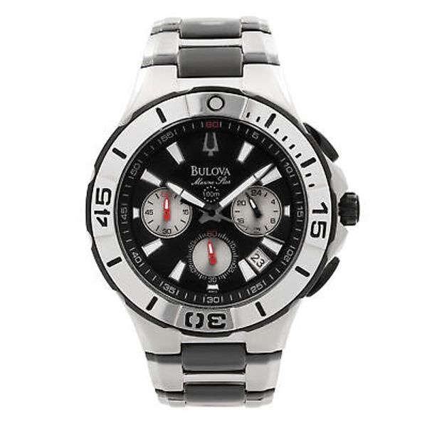 Bulova Marine Star Chronograph Black Dial Black Rubber Strap Watch for Men - 98B104 main image 0