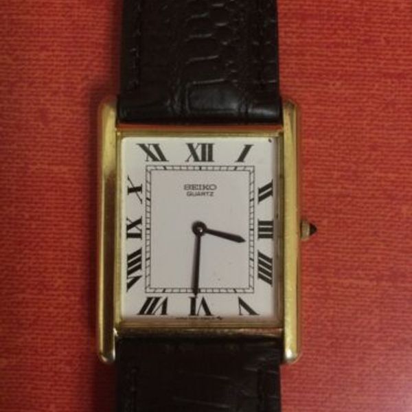 RARE Men's Vintage 1984 SEIKO Tank Watch 7430-5209 White Dial