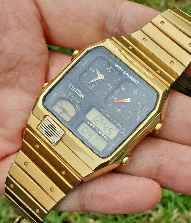 CITIZEN アナデジテンプ 8988-Q01920 希少 ゴールド レトロ 0 シチズン