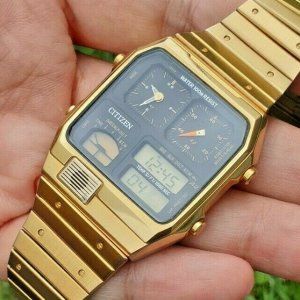 CITIZEN ANA-DIGI 8988 Q01920 STOP.W TEMP ALARM GOLD WR100M June