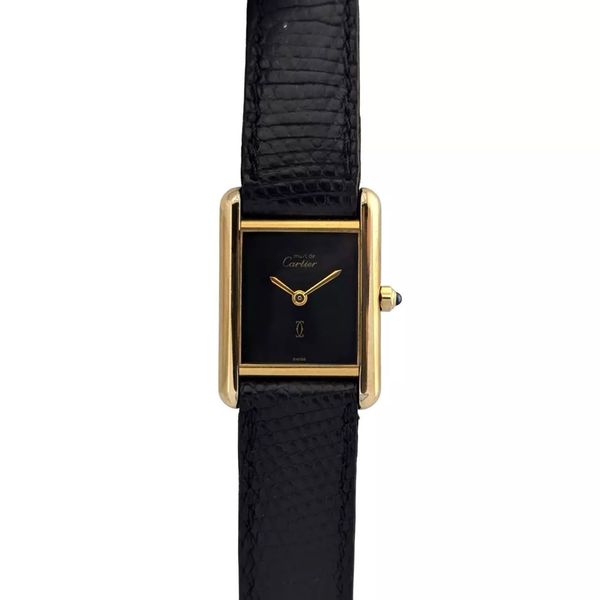 K Riare Watch RARE???? Cartier Tank Vermeil ⚫️ Black Dial 20mm Watch ~1980s (Vintage ...