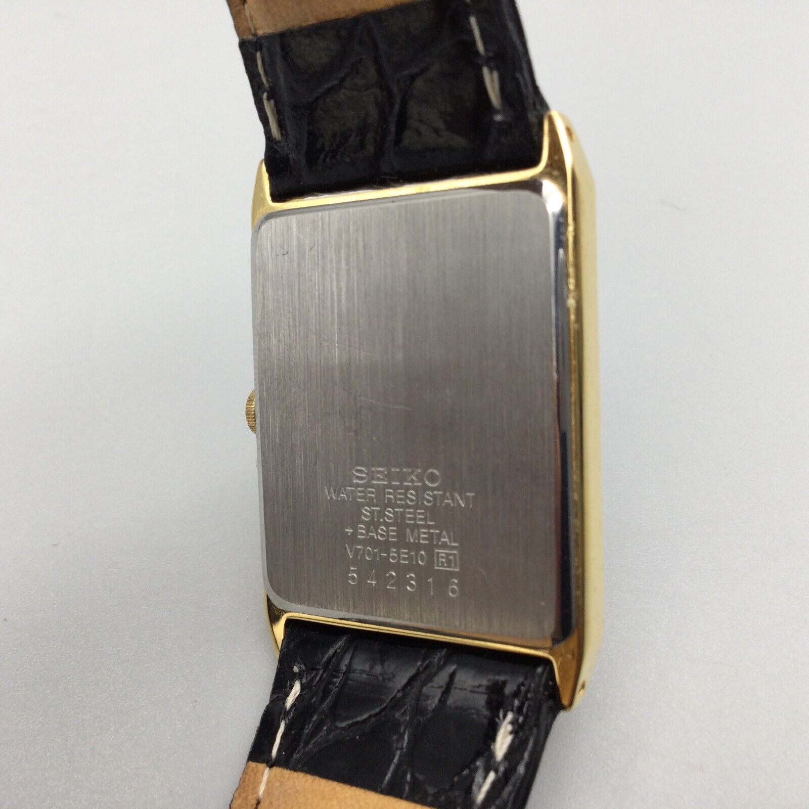 Vintage Seiko Tank Watch Men Gold Tone V701-5E10 Leather
