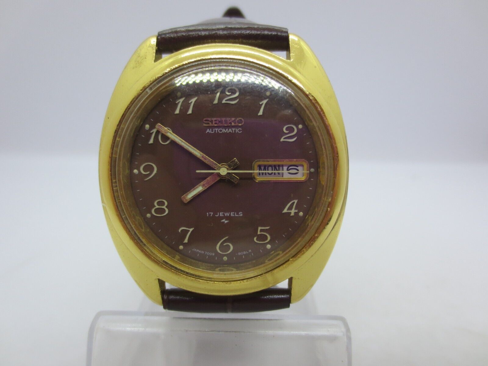 JO mens Seiko Vintage Automatic Green Starburst Gold Plated Old Watch  7009-8088 海外 即決 - スキル、知識