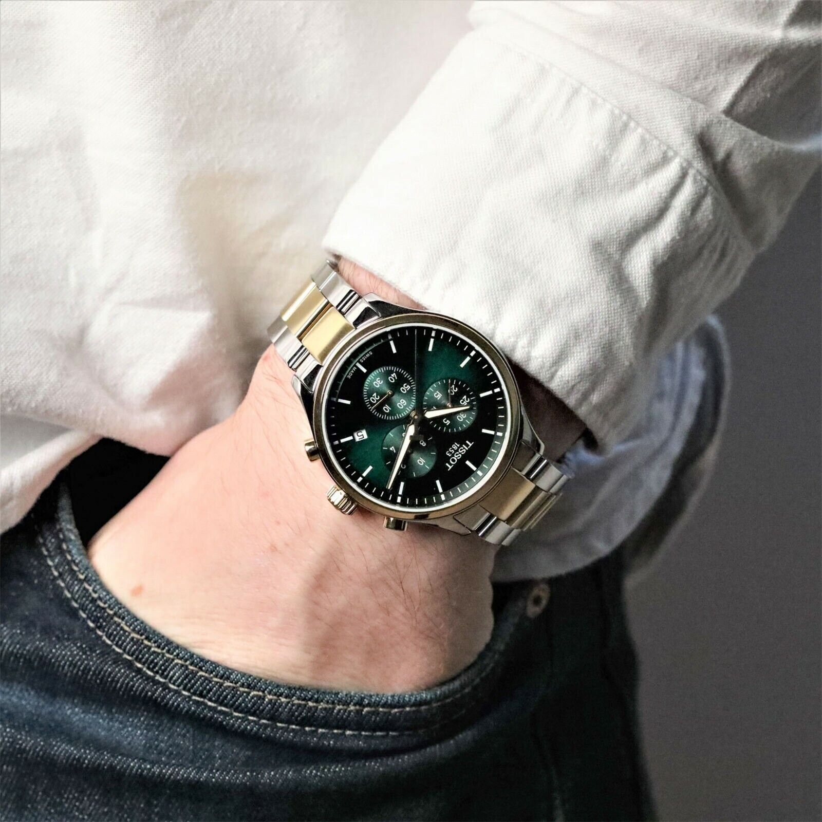 Tissot T1166172209100 XL Classic Two Tone Chronograph Green Dial