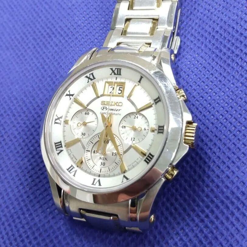 JAPAN SEIKO Premier Quartz 7T04-0AA0 Chronograph Big Date #98