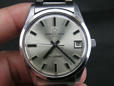 ETERNA MATIC 1000 5 STAR 1489K 21J SWISS SS STEEL DATE AUTOMATIC