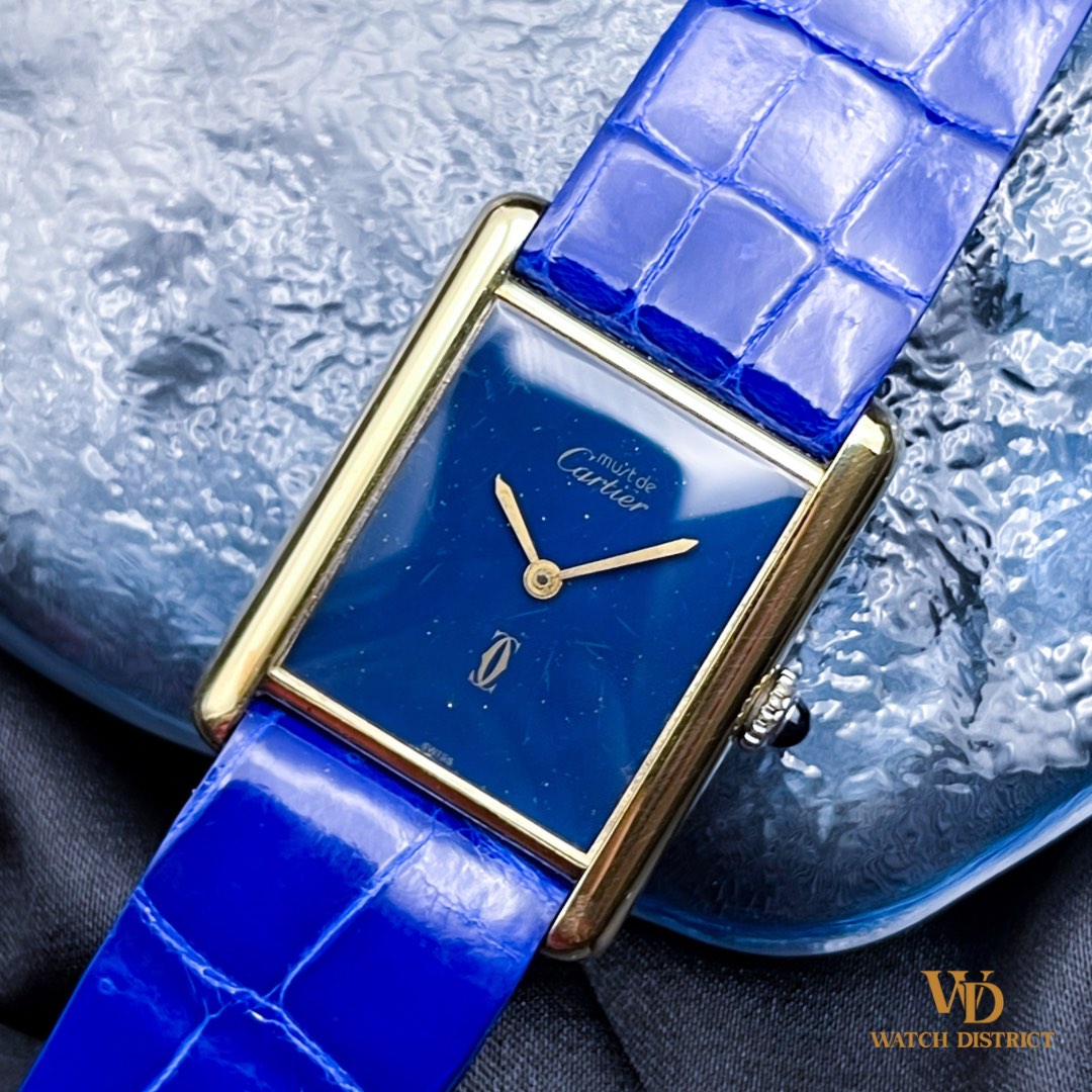 RARE 1987 Must de Cartier Tank Lapis Lazuli Blue Manual Winding