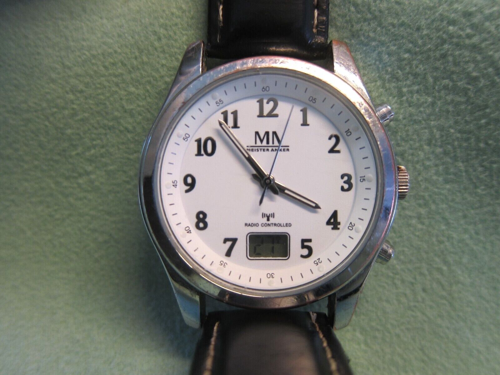 Meister Anker Men\'s Wristwatch Men\'s Watch Radio Watch Stainless Steel  Leather Strap Black 1901 | WatchCharts