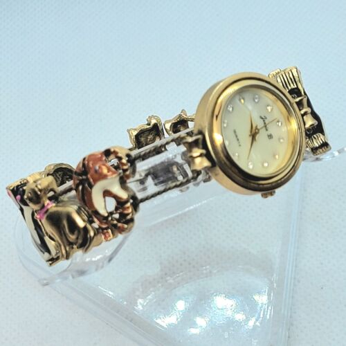 Vintage Jennie B Womens Wrist Watch Enamel Cats Gold Tone  display picture 1