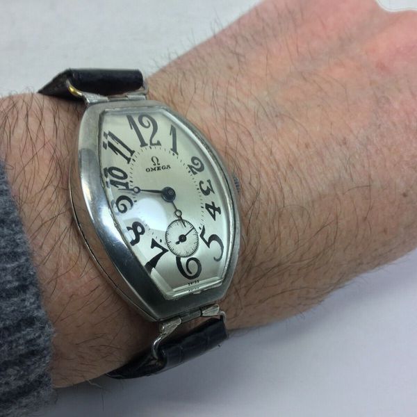 Exploding Numbers Watch Face 1920's Deco Omega Mens Tonneau Solid Silver Watch Exploding Numbers ...