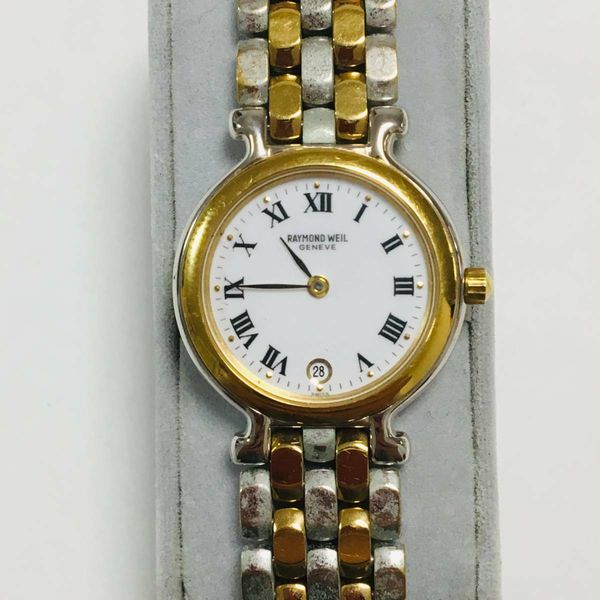 Vintage Raymond Weil 9937-2 Ladies Quartz Watch 18k Gold White Dial 