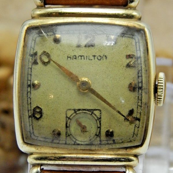 Vintage 1946 Hamilton 19 jewel 3 adj 14k Gold Filled art deco men's