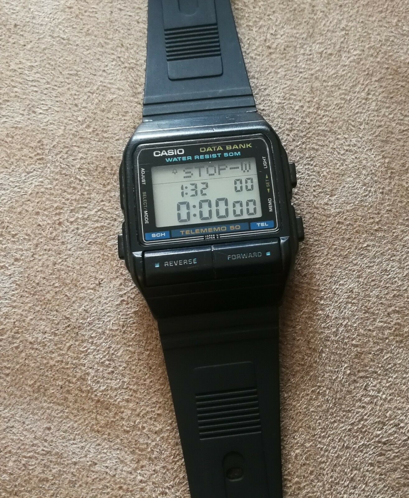 vintage casio db-55w databank 50 alarm chrono world time lcd watch