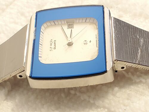 Vintage Seiko SQ Two Jewels Date Quartz Watch Stainless Steel Blue