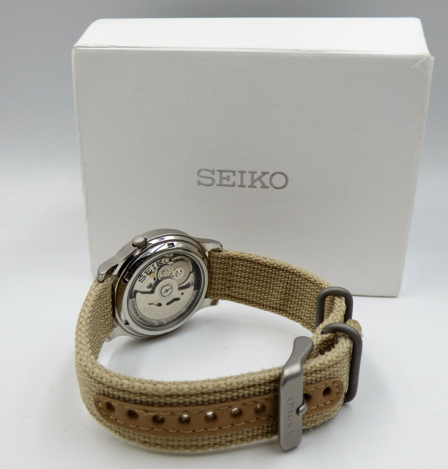 Seiko Men s SNK803 Seiko 5 Automatic Watch with Beige Canvas Strap