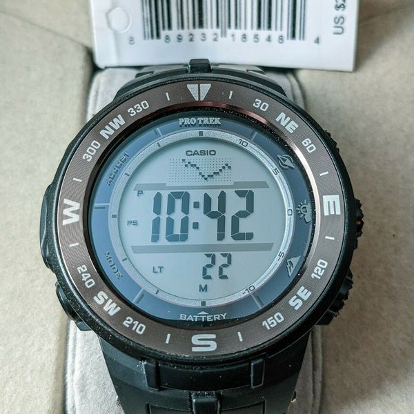 Casio Pro Trek Men's Tough Solar Triple Sensor Black Resin 56mm Watch ...