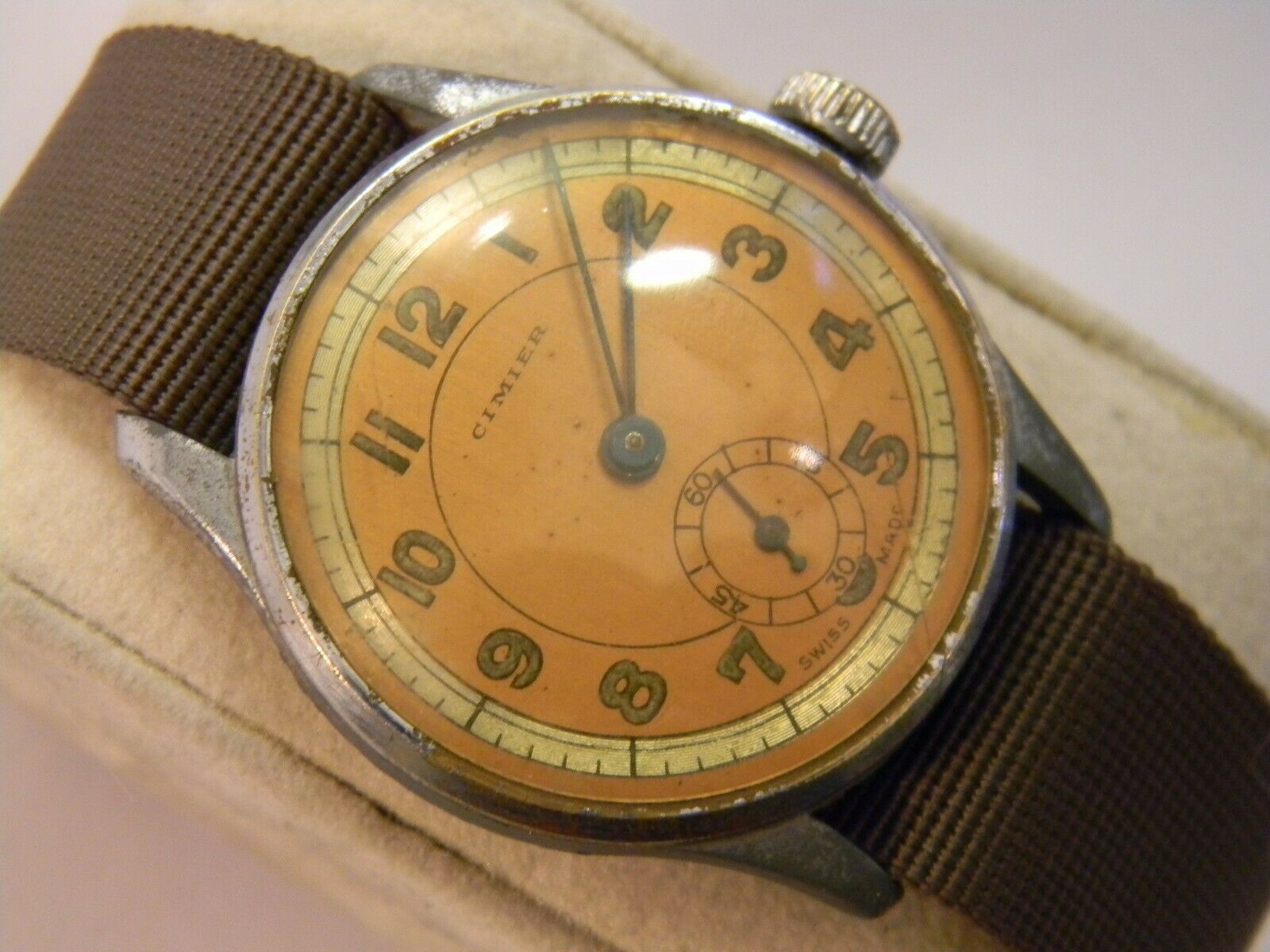 VINTAGE SWISS CIMIER WIRE LUGS TRENCH WATCH RUNS WELL GOOD