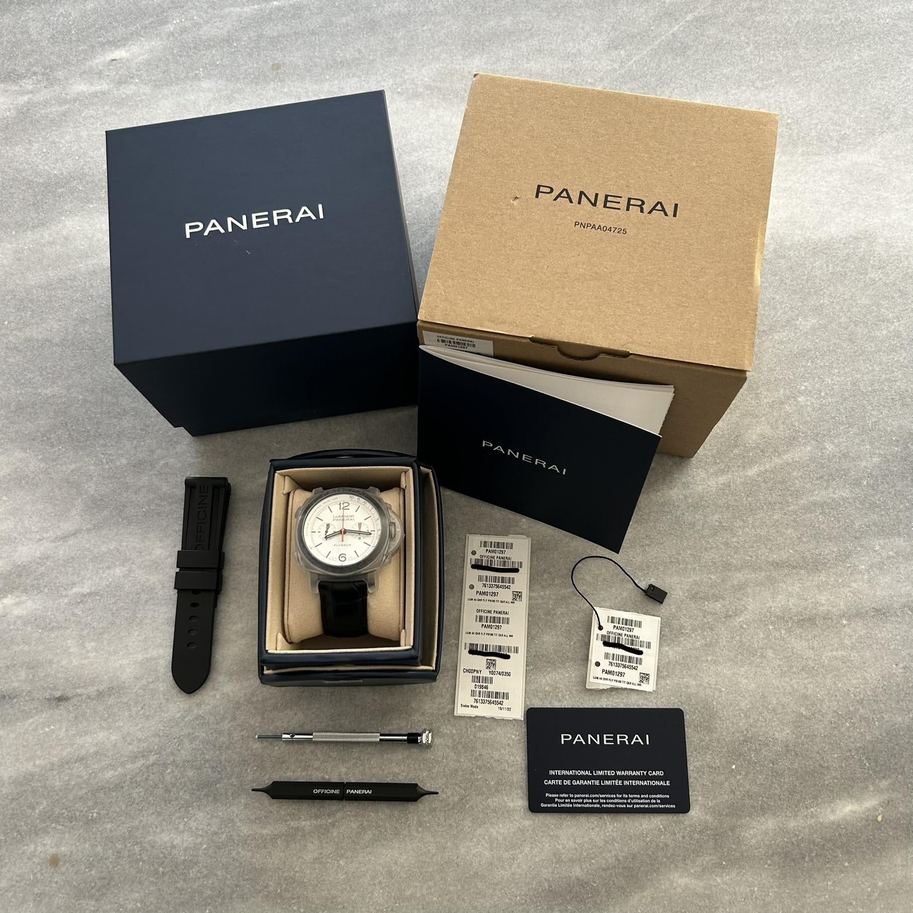 WTS PANERAI PAM01297 Zebra Flyback Titanium Carbotech White