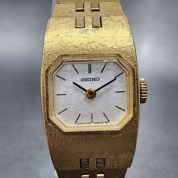Seiko Watch Women 16mm White Dial Gold Tone Rectangle Manual Wind 1100 ...