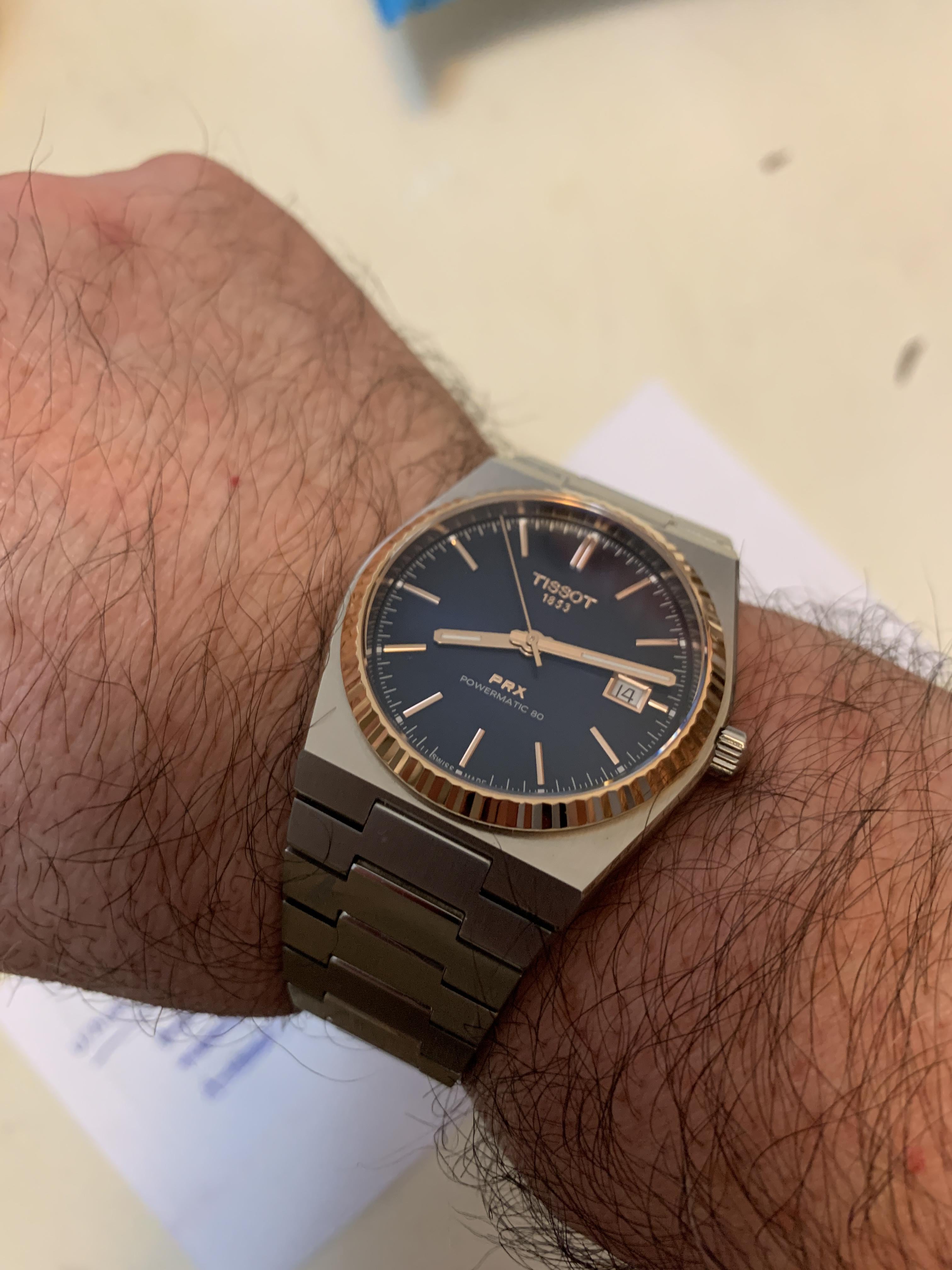 WTS MINT TISSOT POWERMATIC 80 BLUE DIAL GOLD FLUTED BEZEL 40MM