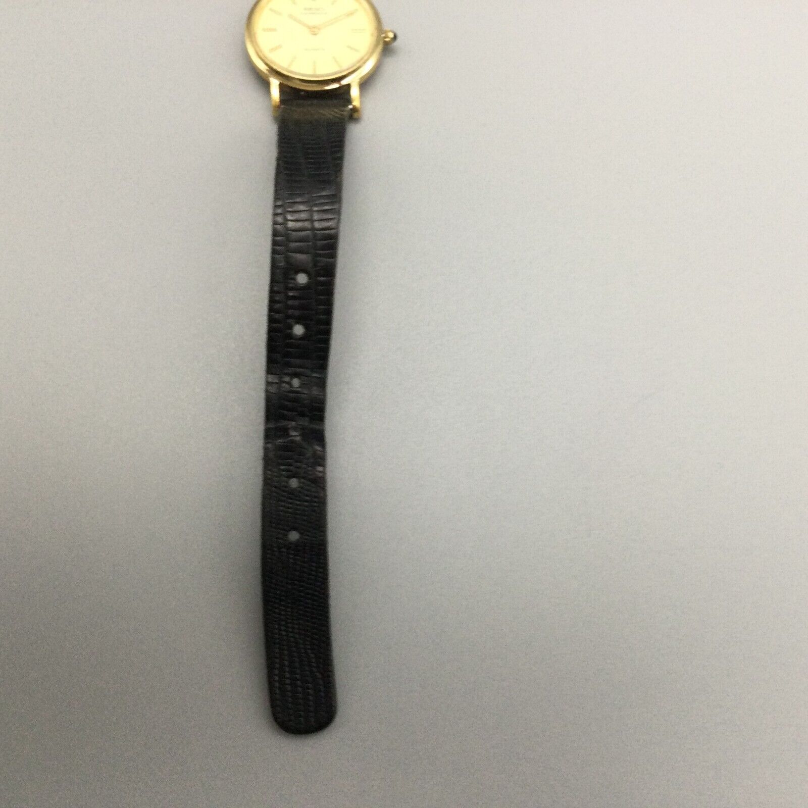 Seiko Lassale Watch Women Gold Tone Round Dial Black Leather Strap