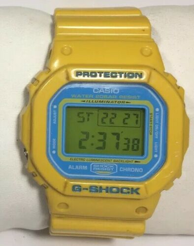 Vtg Men Casio Watch G-Shock 1545 Dw5600cs Yellow Case Blue Face