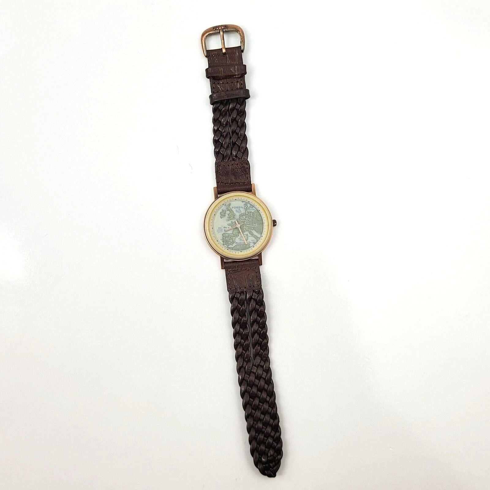 Fossil Stone On Copper Watch BW-6742 European Map Dial Rare 