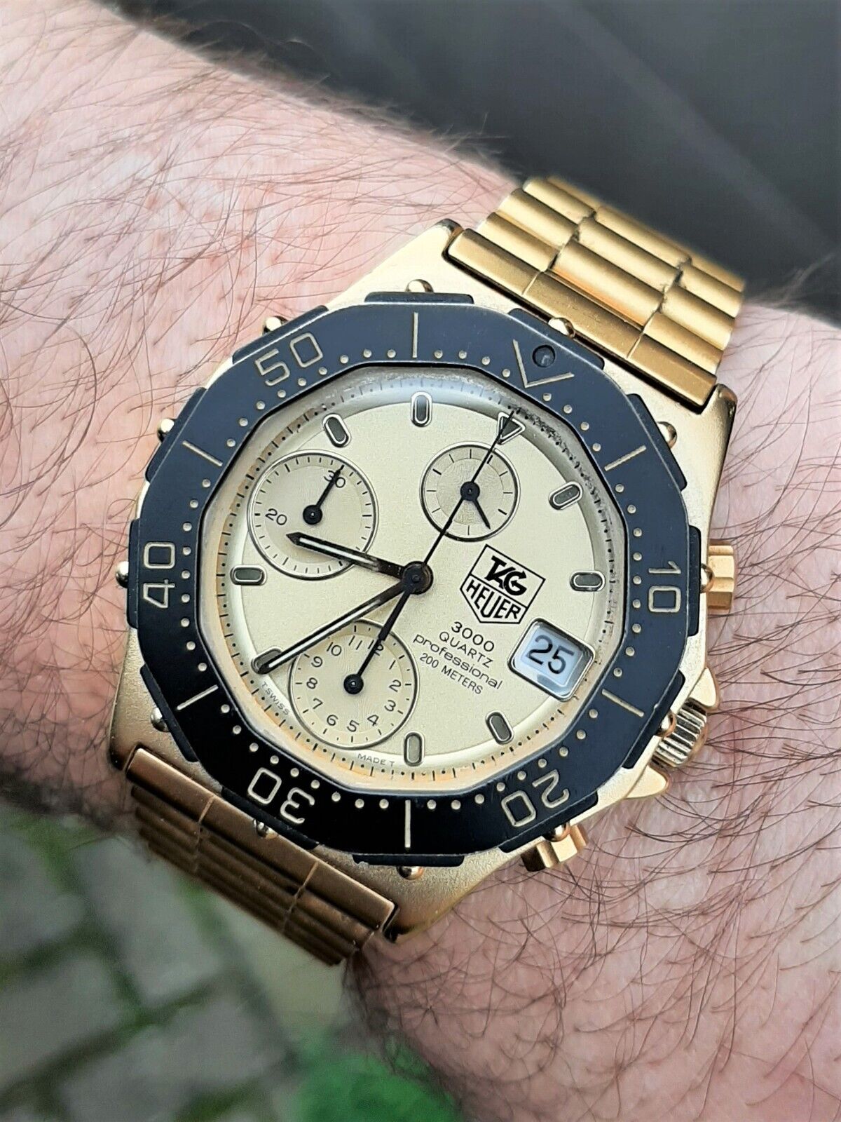 TAG Heuer 3000 Series Quartz Chrono Gold Black 237.406 80s