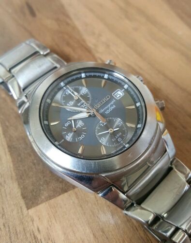 Seiko 7T62 0EE0 Chronograph Alarm Stainless Steel Mens Watch